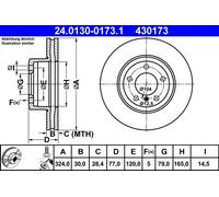 Disco de freno ATE 24.0130-0173.1 delantero, ventilado , altamente carbonizado, 1 Pieza