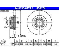 Disco de freno ATE 24.0130-0174.1 delantero, ventilado , altamente carbonizado, 1 Pieza