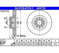 2x Disco de freno ventilado 24.0130-0174.1 ATE para AUDI A6 C5 A6 C5 Avant