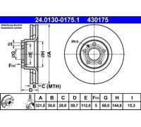 2x Disco de freno ventilado 24.0130-0175.1 ATE para AUDI A6 C6 A6 C6 Avant A8 D3