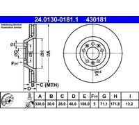 Disco de freno ATE 24.0130-0181.1 delantero, ventilado , 1 Pieza