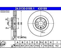 2x Disco de freno ventilado 24.0130-0189.1 ATE para SAAB OPEL