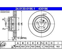 Disco de freno ATE 24.0130-0196.1 delantero, ventilado , 1 Pieza