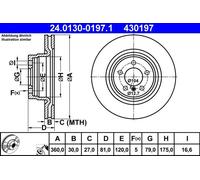 Disco de freno ATE 24.0130-0197.1 delantero, ventilado , 1 Pieza