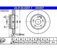 Disco de freno ATE 24.0130-0207.1 delantero, ventilado , altamente carbonizado, 1 Pieza