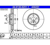 Disco de freno ATE 24.0130-0251.1 delantero, ventilado , altamente carbonizado, 1 Pieza