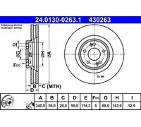 2x Disco de freno ventilado 24.0130-0263.1 ATE para KIA HYUNDAI