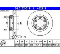 2x Disco de freno ventilado 24.0132-0111.1 ATE para TOYOTA LAND CRUISER 80