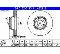 2x Disco de freno ventilado 24.0132-0113.1 ATE para BMW 7