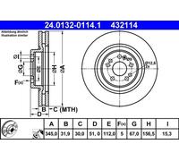 2x Disco de freno ventilado 24.0132-0114.1 ATE para MERCEDES-BENZ CLASE M