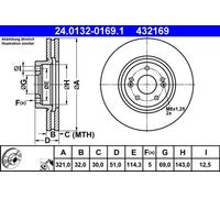 2x Disco de freno ventilado 24.0132-0169.1 ATE para HYUNDAI ix55