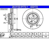 2x Disco de freno ventilado 24.0132-0172.1 ATE para HONDA ACCORD VIII