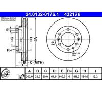 2x Disco de freno ventilado 24.0132-0176.1 ATE para FORD RANGER