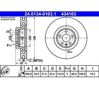 Disco de freno ATE 24.0134-0103.1 delantero, ventilado , altamente carbonizado, 1 Pieza