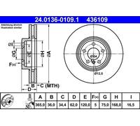 Disco de freno ATE 24.0136-0109.1 delantero, ventilado , altamente carbonizado, 1 Pieza