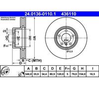 Disco de freno ATE 24.0136-0110.1 delantero, ventilado , altamente carbonizado, 1 Pieza