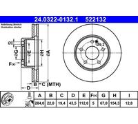 2x Disco de freno ventilado 24.0322-0132.1 ATE para MERCEDES-BENZ CLASE C
