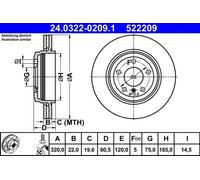 2x Disco de freno ventilado 24.0322-0209.1 ATE para BMW 3 3 Touring 3 Coupé