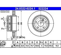 2x Disco de freno ventilado 24.0322-0224.1 ATE para BMW X3