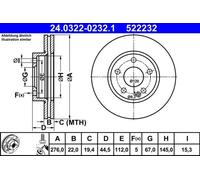 2x Disco de freno ventilado 24.0322-0232.1 ATE para MERCEDES-BENZ CLASE A