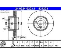 2x Disco de freno ventilado 24.0324-0203.1 ATE para BMW 1 3 Touring X1 3 3 Coupé