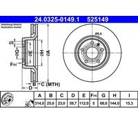 2x Disco de freno ventilado 24.0325-0149.1 ATE para AUDI A6 C6 A6 C6 Avant