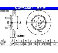 2x Disco de freno ventilado 24.0325-0167.1 ATE para MERCEDES-BENZ CLASE A