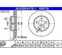 2x Disco de freno ventilado 24.0328-0176.1 ATE para MERCEDES-BENZ CLASE E