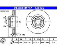 2x Disco de freno ventilado 24.0330-0175.1 ATE para AUDI A6 C6 A6 C6 Avant A8 D3