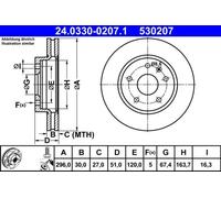 2x Disco de freno ventilado 24.0330-0207.1 ATE para SAAB OPEL CHEVROLET
