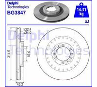 2x Disco de freno ventilado BG3847 DELPHI para MITSUBISHI PAJERO II L200