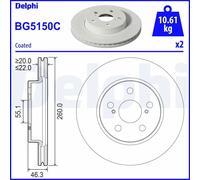 2x Disco de freno ventilado BG5150C DELPHI para TOYOTA YARIS