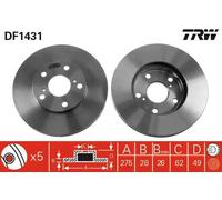 2x Disco de freno ventilado DF1431 TRW para TOYOTA LEXUS