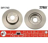 2x Disco de freno ventilado DF1743 TRW para ALFA ROMEO LANCIA FIAT