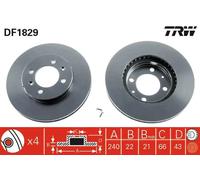 2x Disco de freno ventilado DF1829 TRW para AUSTIN ROVER RELIANT MG