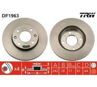 2x Disco de freno ventilado DF1963 TRW para HONDA ACURA