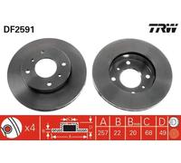 2x Disco de freno ventilado DF2591 TRW para NISSAN INFINITI