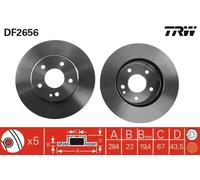 2x Disco de freno ventilado DF2656 TRW para MERCEDES-BENZ CLASE C