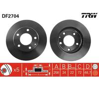 2x Disco de freno ventilado DF2704 TRW para MAZDA FORD USA
