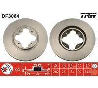 2x Disco de freno ventilado DF3084 TRW para HONDA ACCORD IV Aerodeck