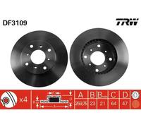 2x Disco de freno ventilado DF3109 TRW para HONDA PRELUDE IV PRELUDE V ACCORD VI