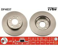 2x Disco de freno ventilado DF4037 TRW para ALFA ROMEO FIAT
