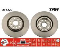 2x Disco de freno ventilado DF4220 TRW para LANCIA THESIS
