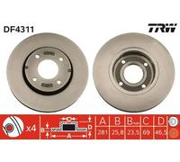 2x Disco de freno ventilado DF4311 TRW para MITSUBISHI SMART