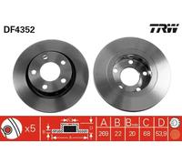 2x Disco de freno ventilado DF4352 TRW para VW AUDI