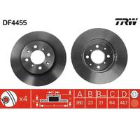 2x Disco de freno ventilado DF4455 TRW para HONDA CIVIC VII Hatchback