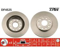 2x Disco de freno ventilado DF4525 TRW para TOYOTA MR2 II