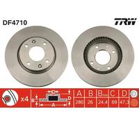 2x Disco de freno ventilado DF4710 TRW para HYUNDAI KIA