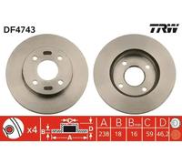 2x Disco de freno ventilado DF4743 TRW para NISSAN MICRA II