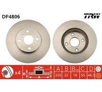 2x Disco de freno ventilado DF4806 TRW para TOYOTA YARIS